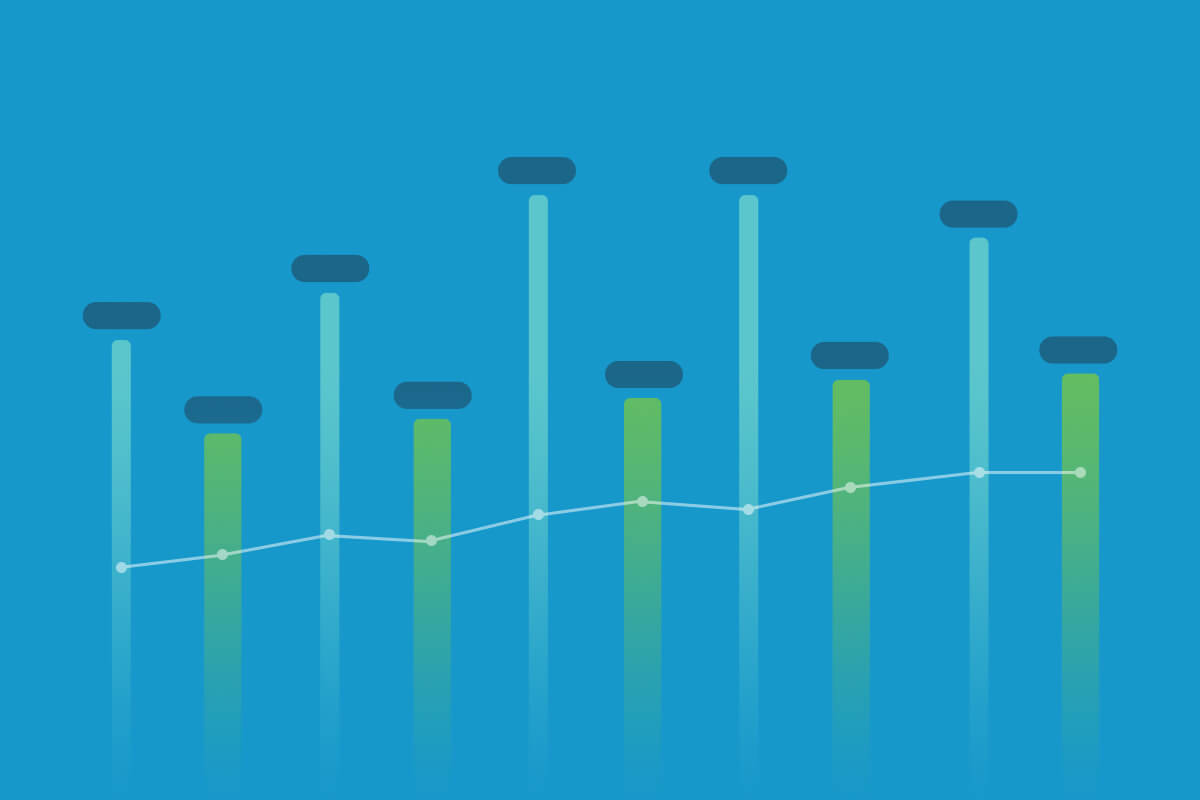 Graphic illustration of a line chart overlapping sound mixing faders